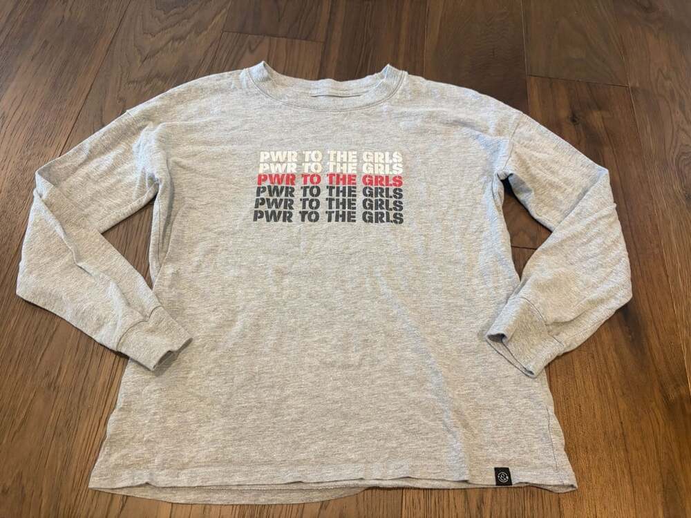 Treasure & Bond PWR To The Grls Heather Gray Long Sleeve T-Shirt Size L (10/12)